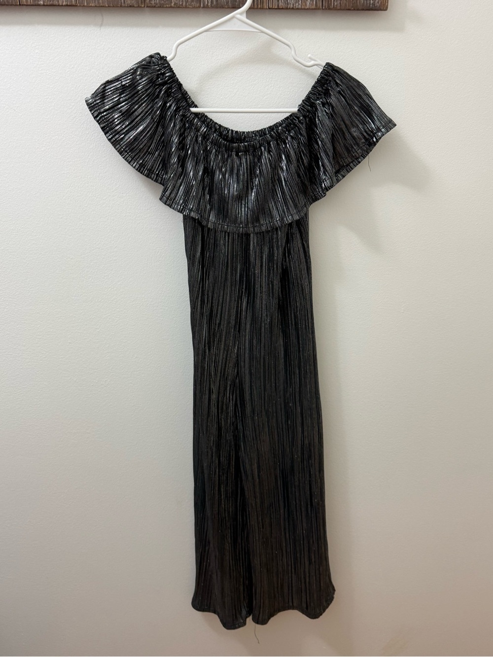 Art Class Girls 7/8 Off-Shoulder Metallic Pleated Jumpsuit - Black